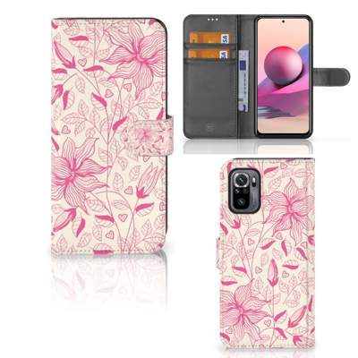 Xiaomi Redmi Note 10S | 10 4G | Poco M5s Hoesje Pink Flowers | Portemonnee hoesje Xiaomi Redmi Note 10S | 10 4G | Poco M5s Hoesje Pink Flowers | Portemonnee hoesje