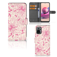Xiaomi Redmi Note 10S | 10 4G | Poco M5s Hoesje Pink Flowers | Portemonnee hoesje - thumbnail