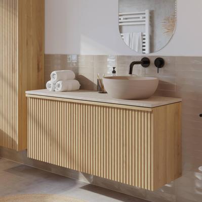 Ben Linea badmeubel incl. beige betonnennen waskom rechts 120x45x71cm eiken naturel