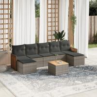 7-delige Loungeset met kussens poly rattan grijs - thumbnail
