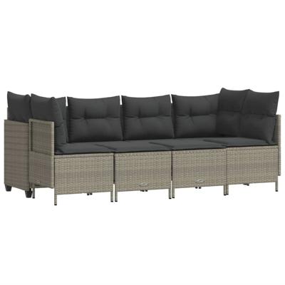 5-delige Loungeset met kussens poly rattan lichtgrijs