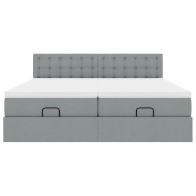 Ottoman bed met matrassen en LED's 160x200cm stof lichtgrijs