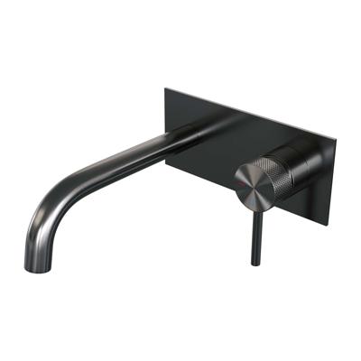 Brauer Gunmetal Carving Inbouw Wastafelmengkraan met Gebogen Uitloop en Afdekplaat Model A1 Gunmetal Geborsteld PVD