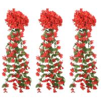 VidaXL Kerstslingers met bloemen 3 st 85 cm rood - thumbnail