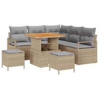 Tuinbankenset met kussen 8 pcs Beige poly rattan - thumbnail