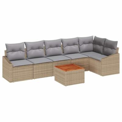 Tuinbankenset met opslag 7 pcs Beige en Licht Grijs poly rattan