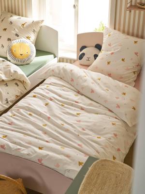 Bedovertrekset + kussensloop essentials voor kinderen ZWALUWEN, met gerecycled katoen wit, bedrukt