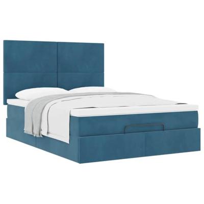 Ottoman bed met matrassen 140x200cm fluweel donkerblauw