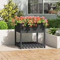 VidaXL Plantenbak met schap 82,5x82,5x81 cm massief grenenhout grijs - thumbnail