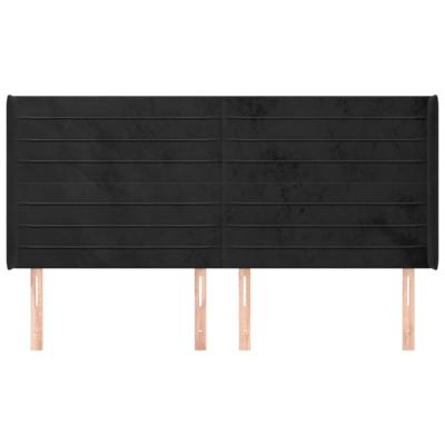 Hoofdbord met randen 163x16x78/88 cm fluweel zwart - thumbnail