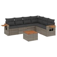 7-delige Loungeset met kussens poly rattan grijs - thumbnail