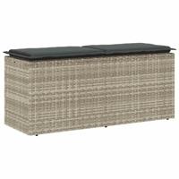 Tuinbank met kussen 110x40x44 cm poly rattan lichtgrijs - thumbnail