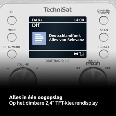 TechniSat DIGITRADIO 317 Radio DAB+, FM FM, DAB+, Bluetooth, AUX Wekfunctie Wit