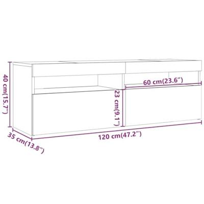 Tv-meubel met LED 120x35x40 cm bewerkt hout artisanaal eiken