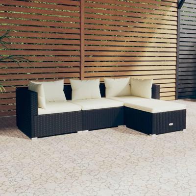 4-delige Loungeset met kussens poly rattan zwart 4-delige Loungeset met kussens poly rattan zwart