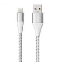 ANKER A8452 Powerline + II USB naar 8 pin Apple MFI gecertificeerde nylon Pullable karren oplaad gegevenskabel lengte: 0 9 m (zilver) - thumbnail