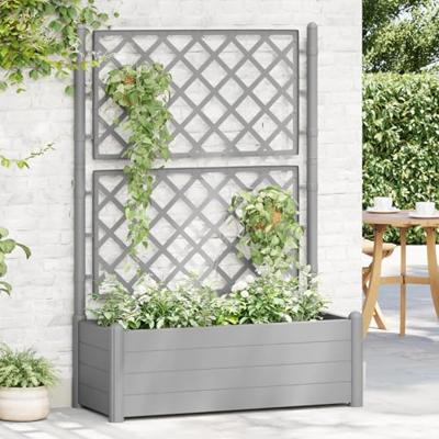 Plantenbak met latwerk 100x43x142 cm PP-steen grijs