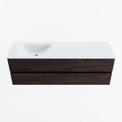 MONDIAZ VICA 150cm badmeubel onderkast Dark Brown 2 lades. Wastafel CLOUD links zonder kraangat, kleur Talc.