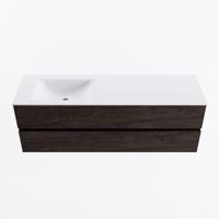 MONDIAZ VICA 150cm badmeubel onderkast Dark Brown 2 lades. Wastafel CLOUD links zonder kraangat, kleur Talc. - thumbnail