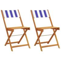 Bistrostoelen 2 st massief acaciahout en stof blauw en wit - thumbnail