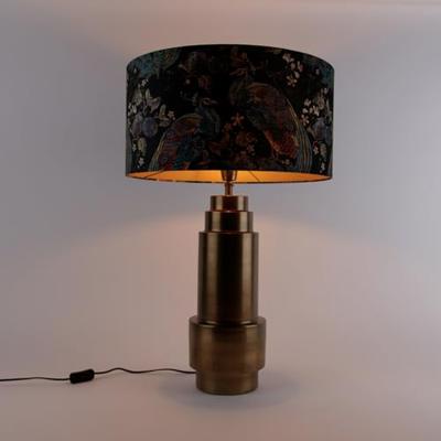 QAZQA Tafellamp brons velours kap pauw groen met goud 50 cm - Bruut