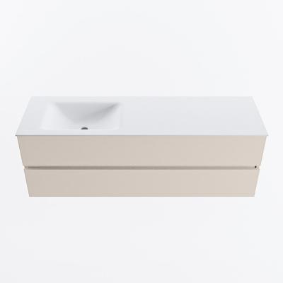 MONDIAZ VICA 150cm badmeubel onderkast Linen 2 lades. Wastafel CLOUD links 1 kraangat, kleur Talc.