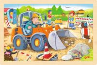 Goki houten legpuzzel bouwplaats, 24st. - thumbnail