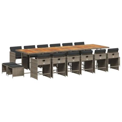 17-delige Tuinset met kussens poly rattan grijs