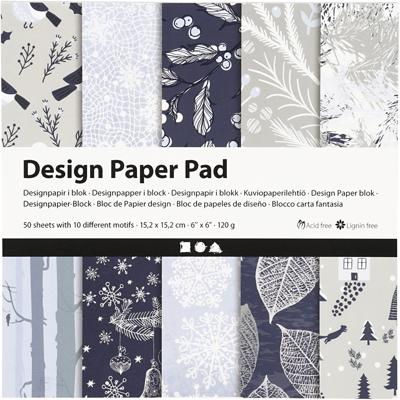 Creativ Company Design papierblok, vel 15,2x15,2 cm, 120 gr, blauw, grijs, 50 vel/ 1 doos