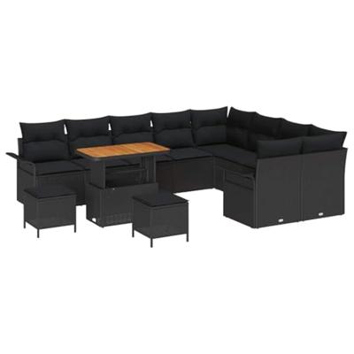 Tuinbankenset met kussen 12 pcs Zwart poly rattan