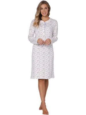 Pastunette Dames nachthemd katoen met lange mouwen - Wit - 100% katoenen nachtjapon dames - Copy