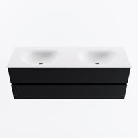 MONDIAZ VICA 140cm badmeubel onderkast Urban 2 lades. Wastafel MOON dubbel zonder kraangat, kleur Talc. - thumbnail