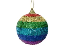 Decoris Kerstballen foam regenboog glitters 8cm - thumbnail