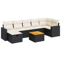 8-delige Loungeset met kussens poly rattan zwart - thumbnail