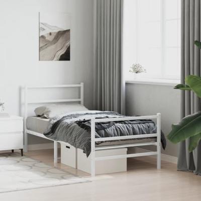 Bedframe met hoofd- en voeteneindemetaal wit 90x190 cm Bedframe met hoofd- en voeteneindemetaal wit 90x190 cm