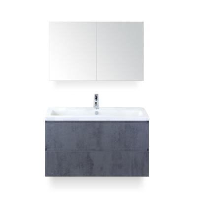 Vogue Badmeubelset 100 cm - Greeplijst in kleur - Beton Antrac - Keramische Wastafel Wit 1 kraangat - met Spiegel