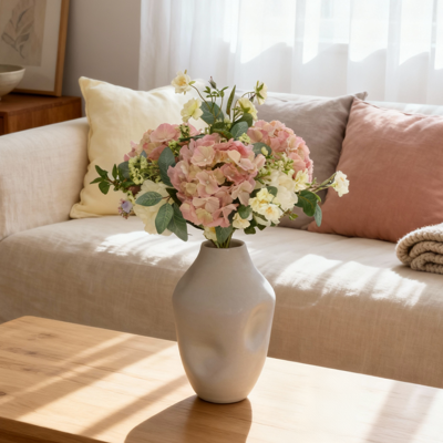 Handgebonden Kunstboeket Rose York - Roze