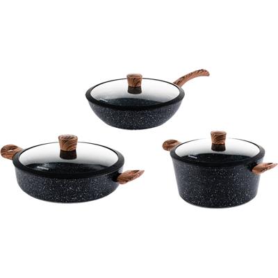 Westinghouse Pannenset Marble Wood - Wokpan ø 30 cm, braadpan & hapjespan ø 28 cm - inductie en alle andere warmtebronnen - 3 Delig