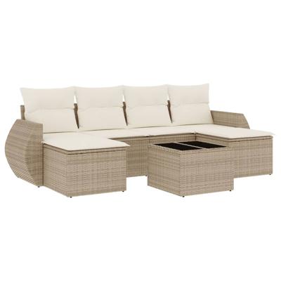 6-delige Loungeset met kussens poly rattan beige