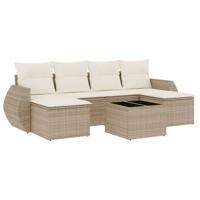 6-delige Loungeset met kussens poly rattan beige - thumbnail