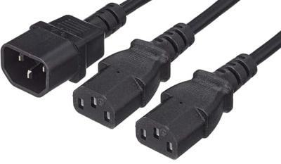 Manhattan Stroom Aansluitkabel [2x Apparaatstekker, female C13 10A - 1x Apparaatstekker, male C14] 1.8 m Zwart