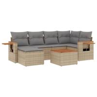7-delige Loungeset met kussens poly rattan beige - thumbnail