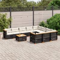 11-delige Loungeset met kussens poly rattan zwart - thumbnail
