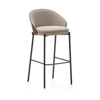 Kave Home Eamy barkruk H77 chenille Lichtbruin/Wenge - thumbnail