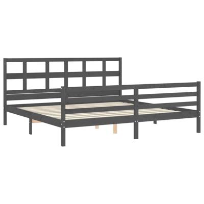 Bedframe met hoofdbord massief hout grijs 200x200 cm