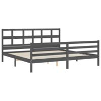 Bedframe met hoofdbord massief hout grijs 200x200 cm - thumbnail