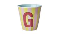 Gestreepte melamine mok LETTER G rice, medium 250 ml meerkleurig - thumbnail