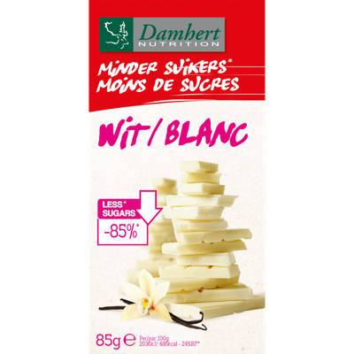 Damhert Chocoladetablet wit minder suikers 85 Gram Damhert Chocoladetablet wit minder suikers 85 Gram