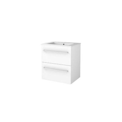 Basic-Line Start 46 Badkamermeubelset - 60 x 46 cm - Met Grepen - 2 Lades - Keramische Wastafel - 1 Kraangat - Ice White