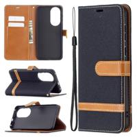 Voor Huawei P50 kleur bijpassende denim textuur horizontale flip lederen geval met houder kaart slots & portemonnee &lanyard (zwart) - thumbnail